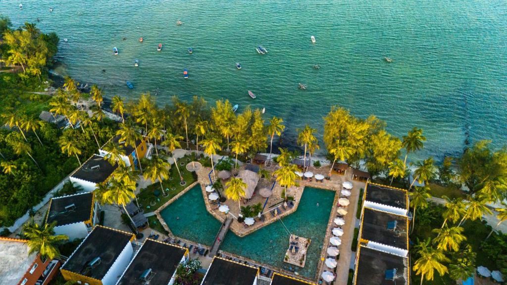 Aerial view of the resort and Indian Ocean